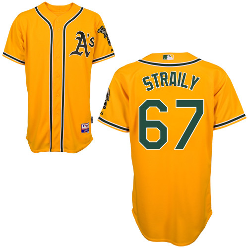 Dan Straily #67 mlb Jersey-Oakland Athletics Women's Authentic Yellow Cool Base Baseball Jersey